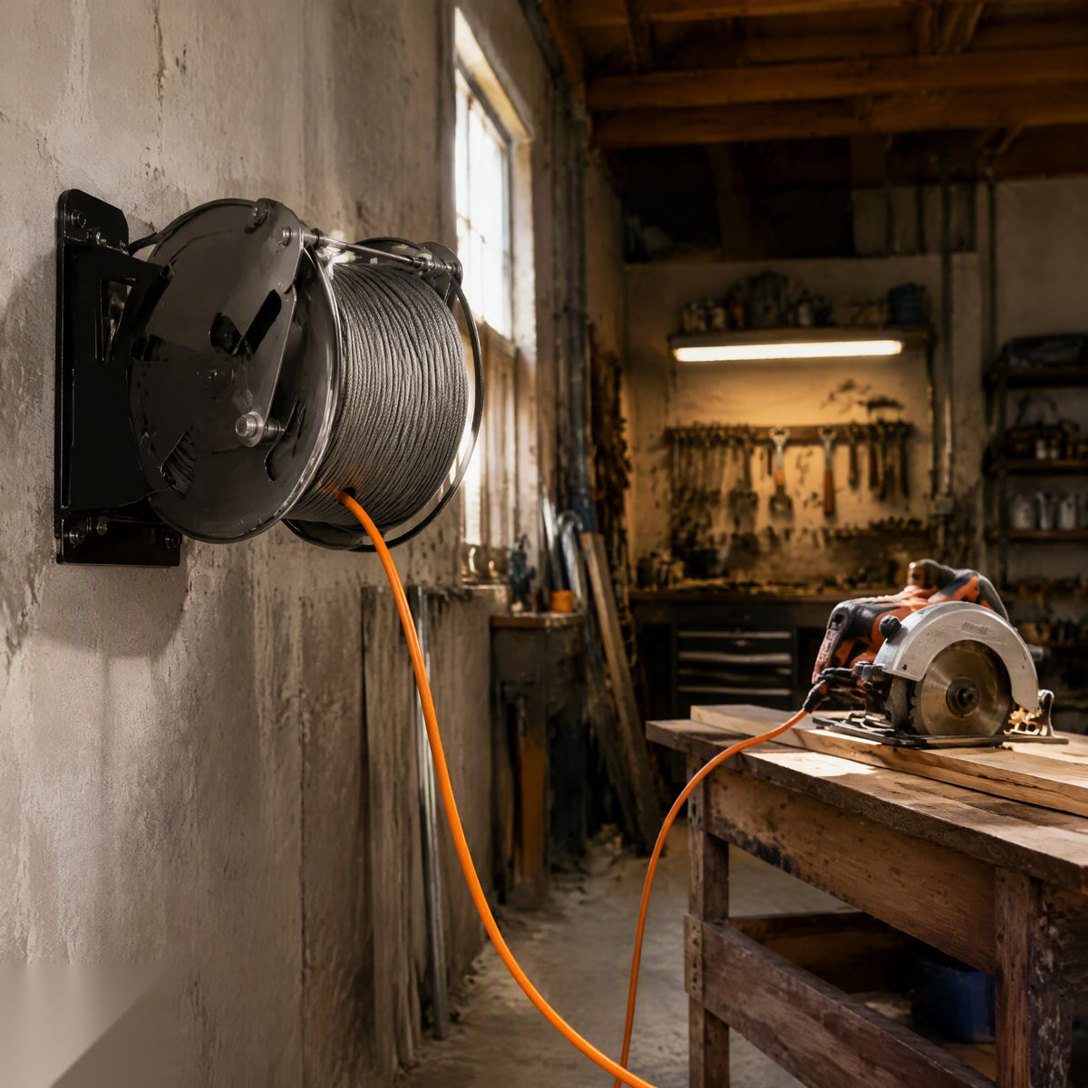 Industrial Cable Reel Holder 12" with Wall Bracket