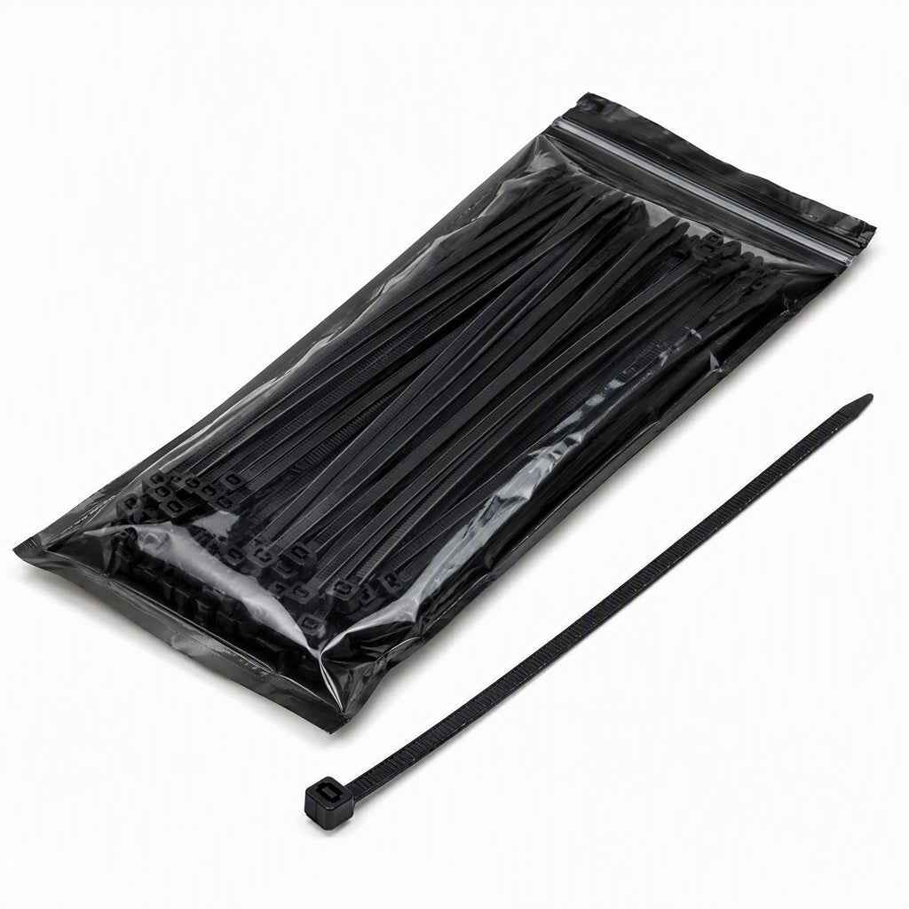 Nylon Cable Ties 8" Black Heavy-Duty 100-Pack